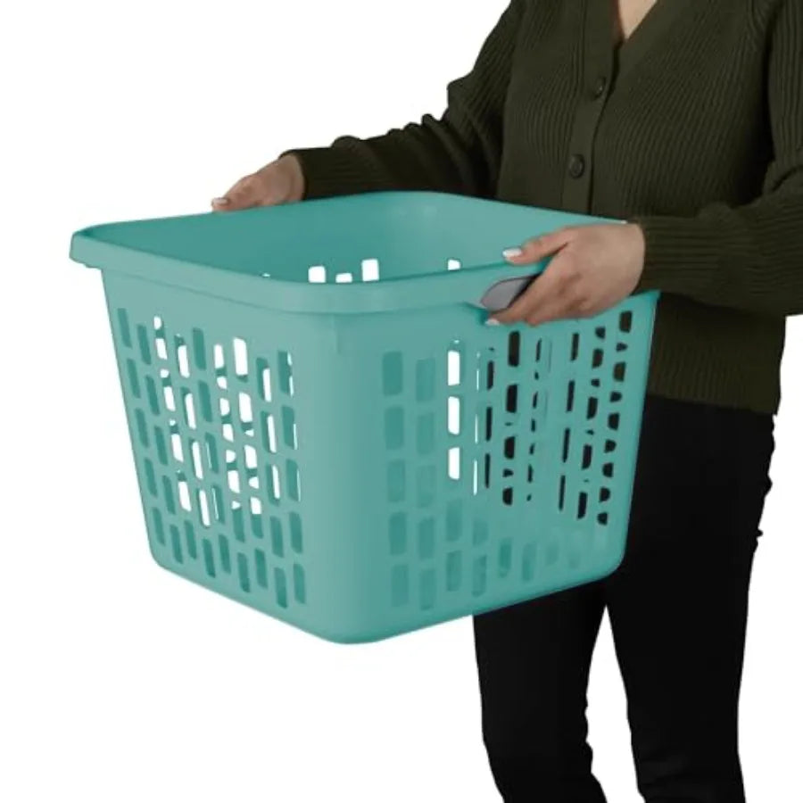 1.5 Bushel Square Plastic Laundry Basket with Two Comfortable Handles, Teal Green