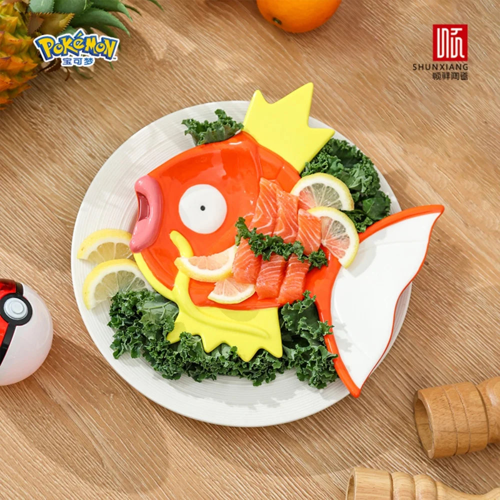 SHUNXIANG Pokémon Licensed Magikarp Ceramic Dining Plate 3D Relief Shaped Plate Anime Character Dish Porcelain Tableware Gift