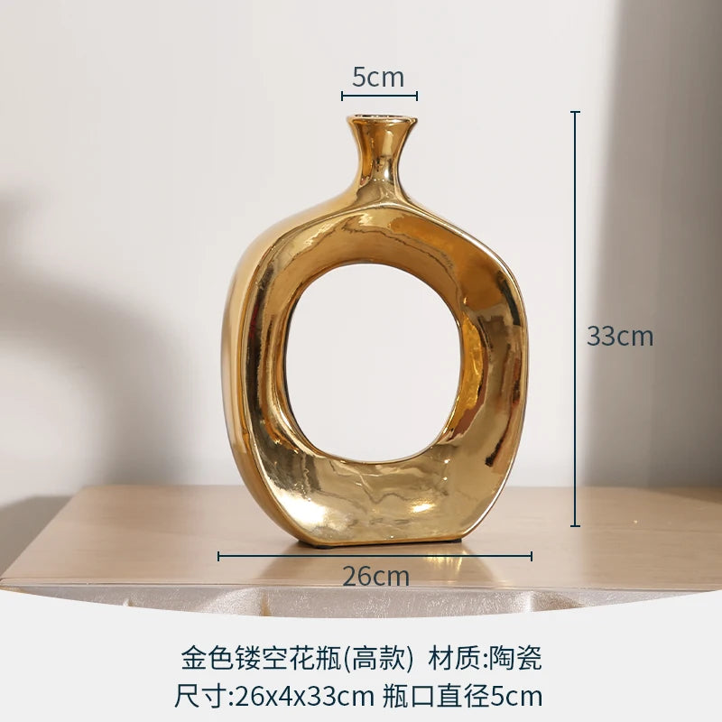 Modern Ceramic Vase Hollow Out Silver Flower Arrangement Accessories Golden Flower Vase Home Decoration Wedding Accessories