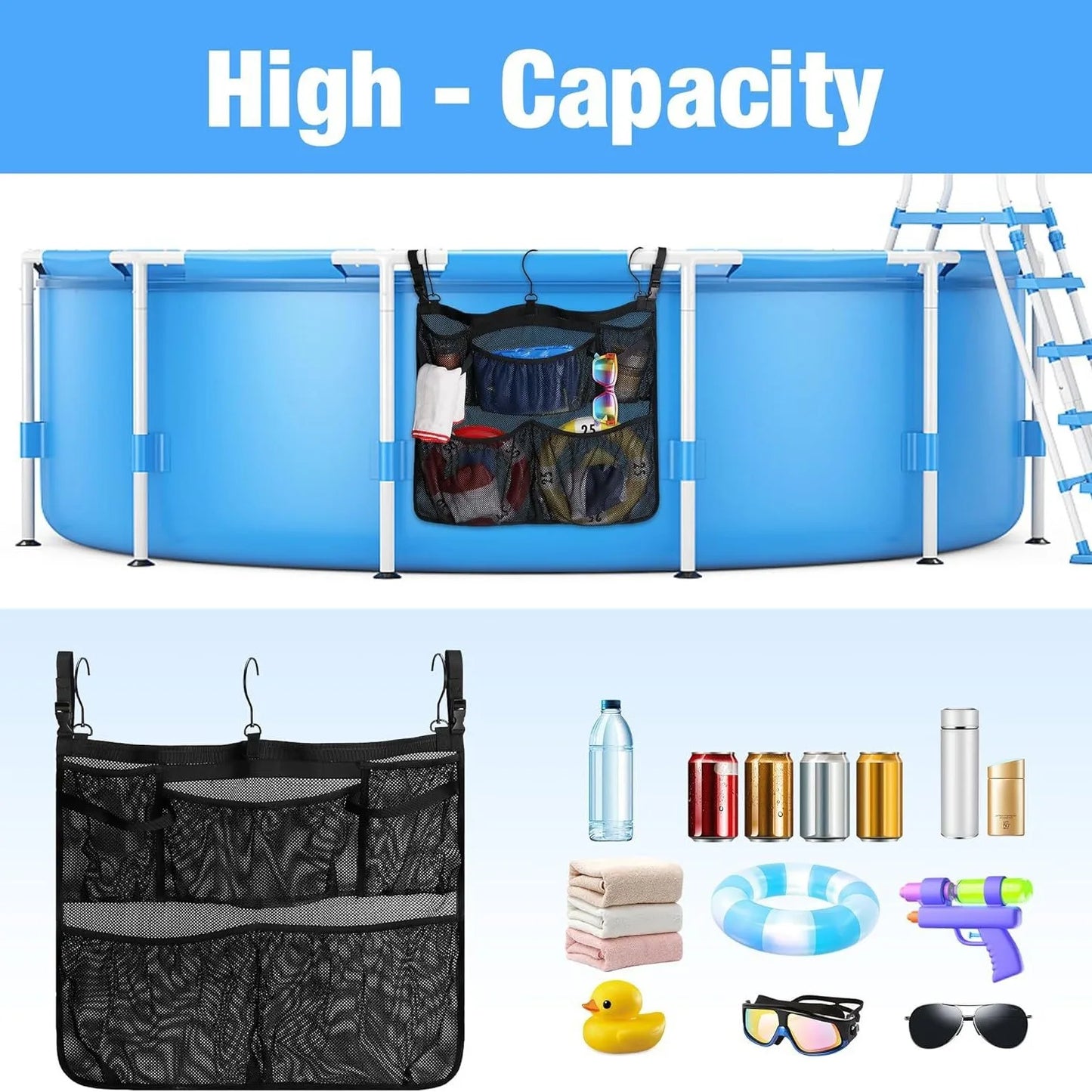Summer Hot Selling Multifunctional Outdoor Swimming Pool Hook Storage Bag Toy Storage Bag Extra Large Bath Hanging Mesh Bag