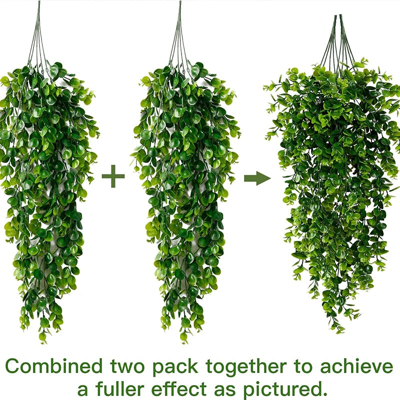 Artificial Hanging Plants Faux Eucalyptus Leaf Greenery Vine Outdoor UV Resistant Plastic Plants for DIY Home Wedding Decoration