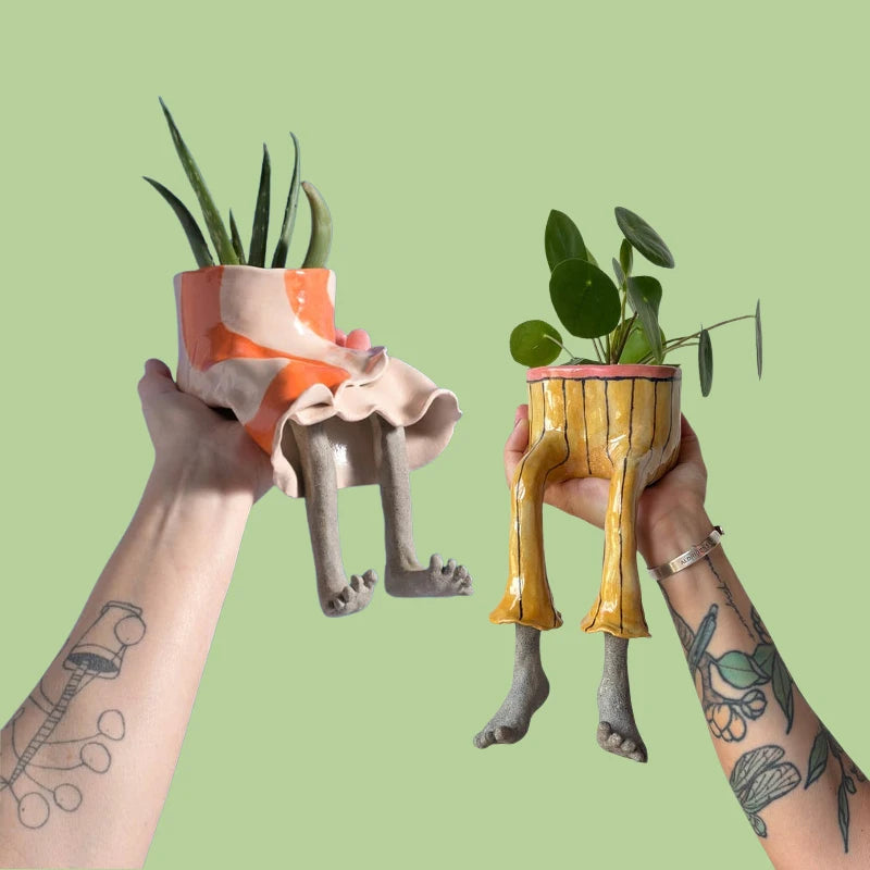 1 Pcs Funny Dangling Legs Ceramic Planter Pot home and shelf Decor