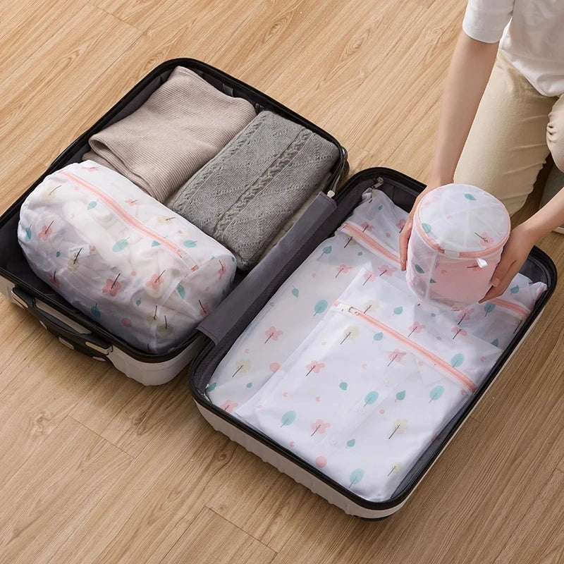 6Pcs Laundry Bags Set Dirty Clothes Organize Pouch Cute Print Washing Bags Fine Mesh For Clothing Protect Bathroom Laundry Set
