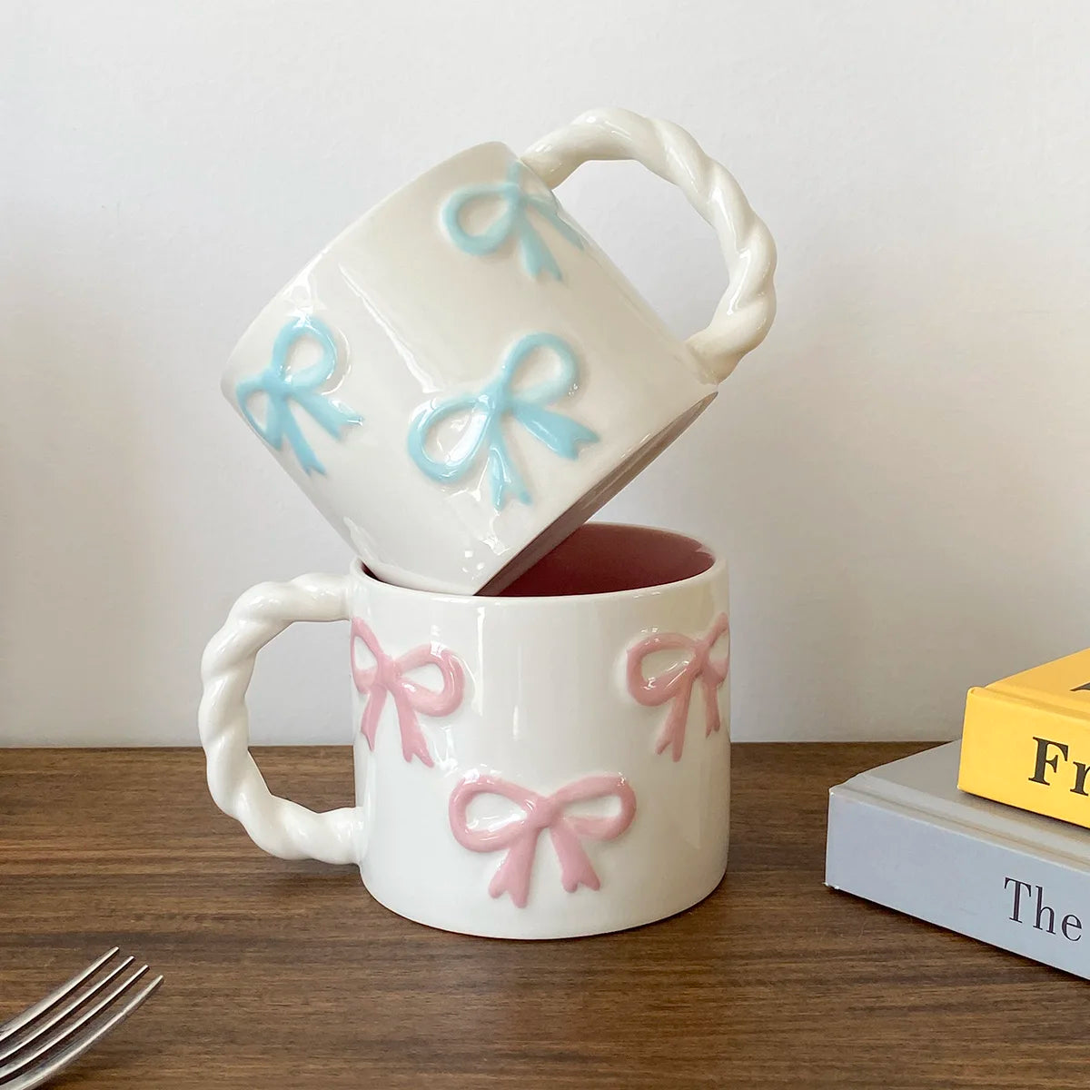 Pink Ceramic Mug with Bowknot