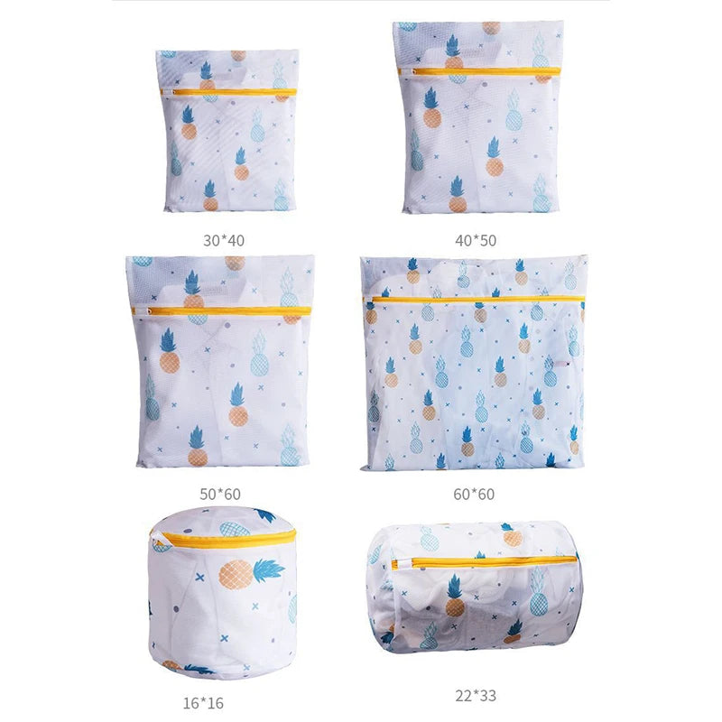 6Pcs Laundry Bags Set Dirty Clothes Organize Pouch Cute Print Washing Bags Fine Mesh For Clothing Protect Bathroom Laundry Set