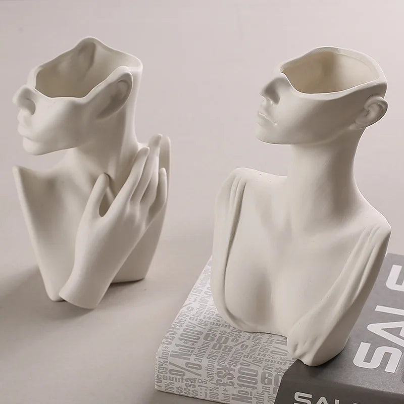 human ceramic vase minimalist dry flower decor nordic modern home ornament plain fired living room office stylish decoration