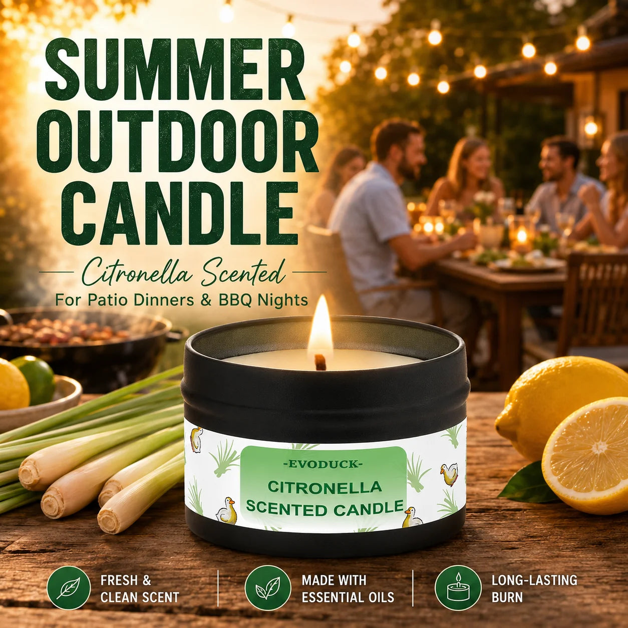Citronella Candle Outdoor, Fresh Lemongrass Scented Candle for Backyard Patio Garden BBQ Picnic Camping Summer Party Home Decor