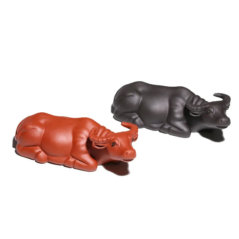 Yixing Zisha Tea Pet Ox Figurine Handmade Purple Clay Bull Statue Kung Fu Tea Table Decoration Tea Accessories