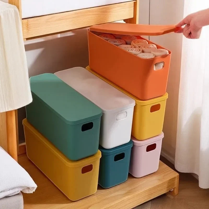 Rectangular Plastic Storage Basket with Cover, Ideal for Tidying Underwear and Small Clothing Items in Drawers