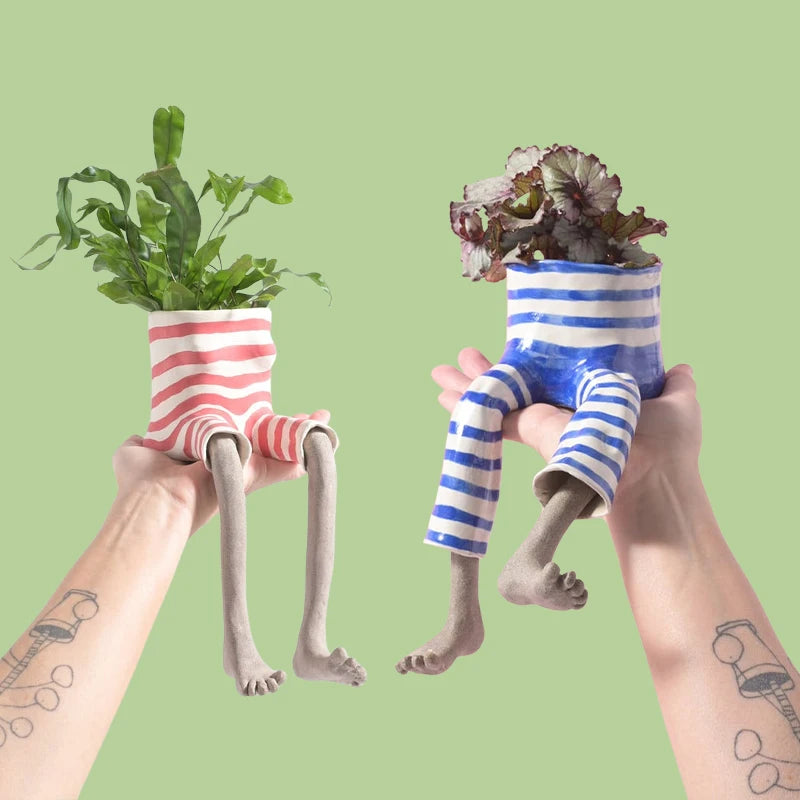 1 Pcs Funny Dangling Legs Ceramic Planter Pot home and shelf Decor