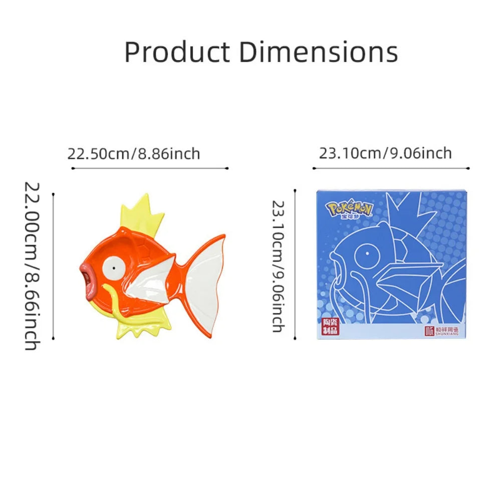 SHUNXIANG Pokémon Licensed Magikarp Ceramic Dining Plate 3D Relief Shaped Plate  Anime Character Dish Porcelain Tableware Gift