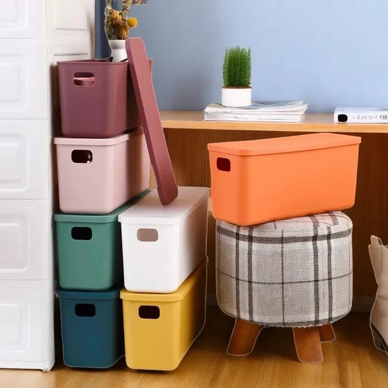 Rectangular Plastic Storage Basket with Cover, Ideal for Tidying Underwear and Small Clothing Items in Drawers