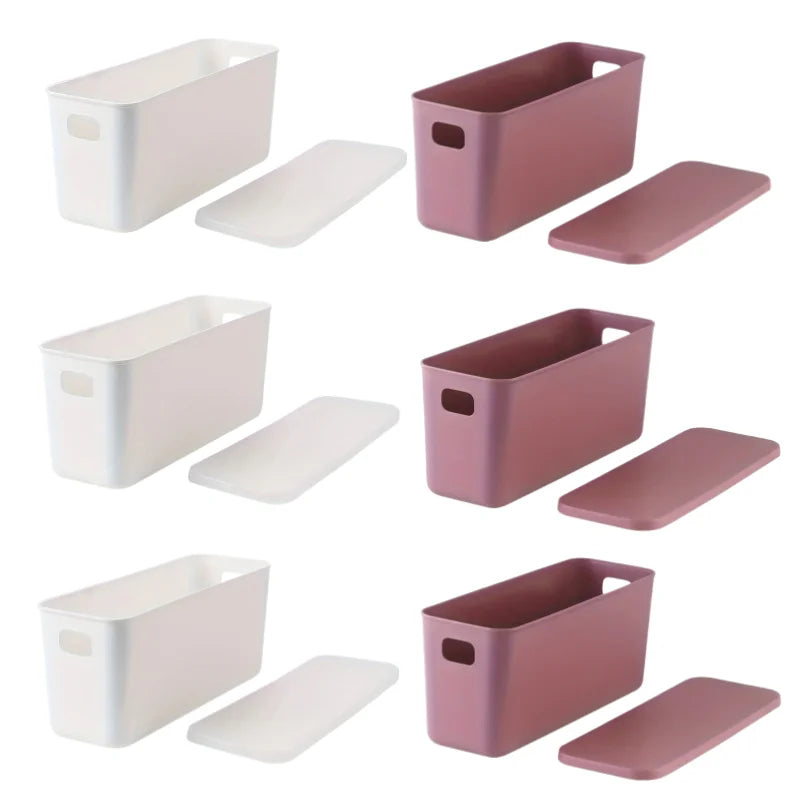 Rectangular Plastic Storage Basket with Cover, Ideal for Tidying Underwear and Small Clothing Items in Drawers