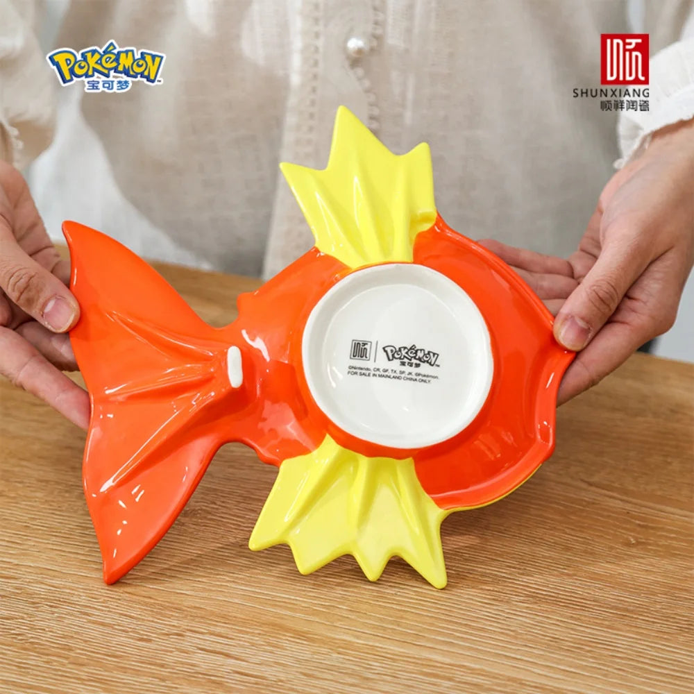 SHUNXIANG Pokémon Licensed Magikarp Ceramic Dining Plate 3D Relief Shaped Plate  Anime Character Dish Porcelain Tableware Gift