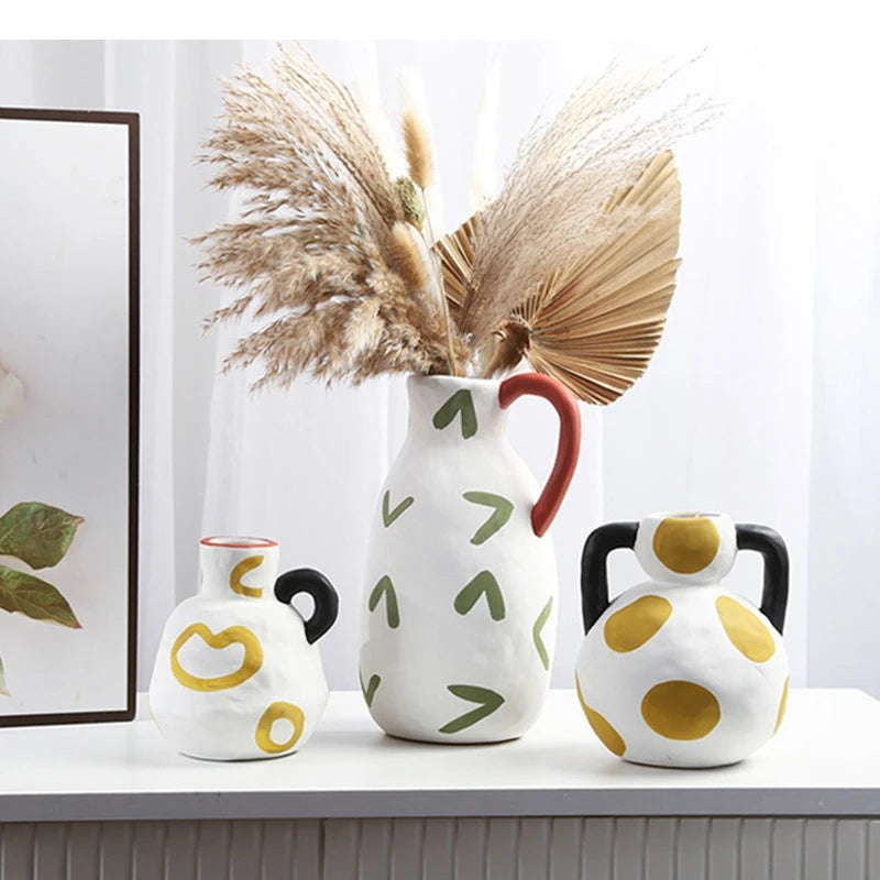 Ceramic Vase Ornaments Foyer Decoration Art Flower Arrangement Nordic Home Desktop Craftts Dry