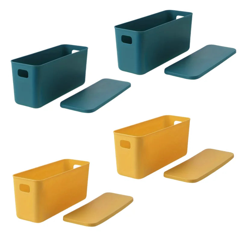 Rectangular Plastic Storage Basket with Cover, Ideal for Tidying Underwear and Small Clothing Items in Drawers