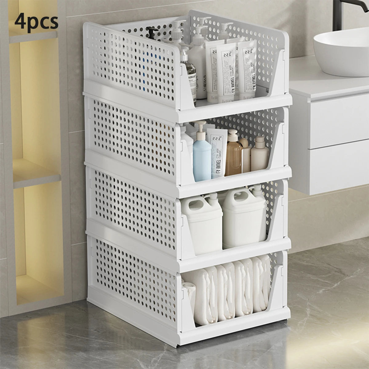 Stackable Storage Basket Plastic Folding Closet Organizers Storage Box Wardrobe Drawer Units layered Partition Storage rack