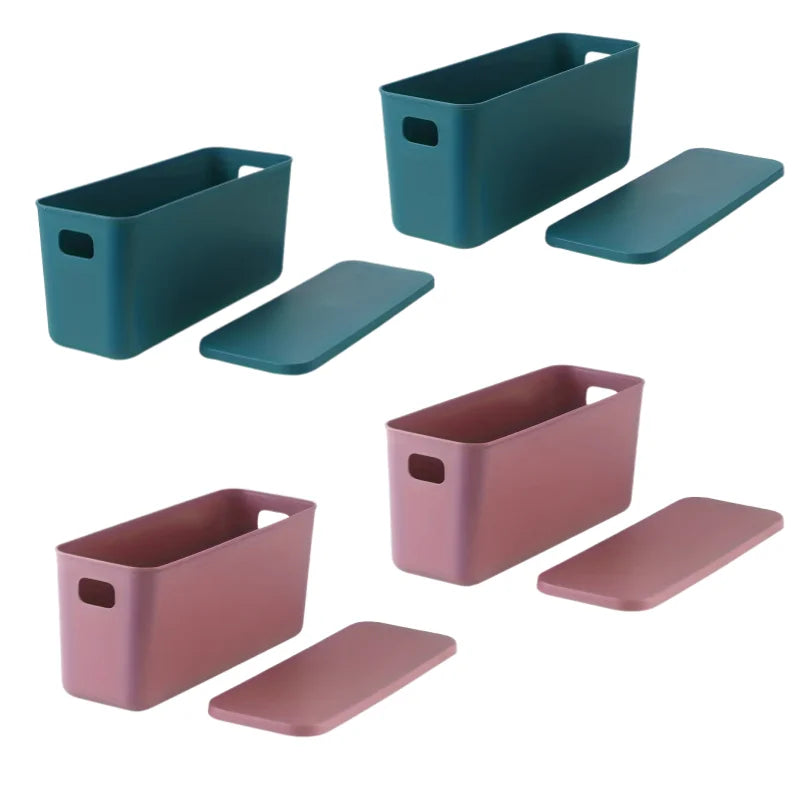 Rectangular Plastic Storage Basket with Cover, Ideal for Tidying Underwear and Small Clothing Items in Drawers