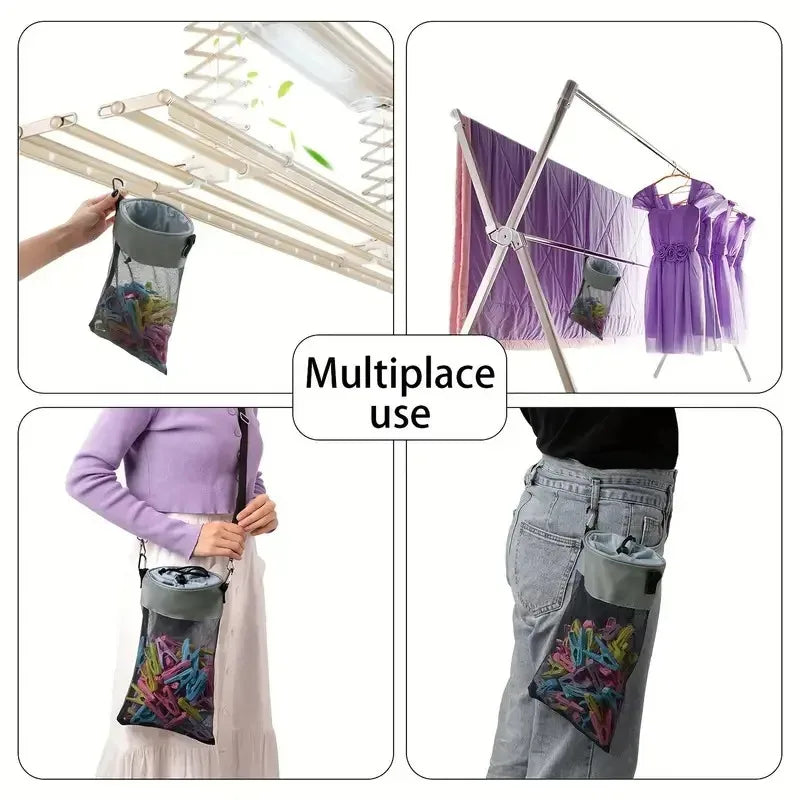 Clothespin Storage Bag Hanging Grid Clothespin Storage Bag Outdoor Drawstring Clothespin Organization Bag Household Supplies