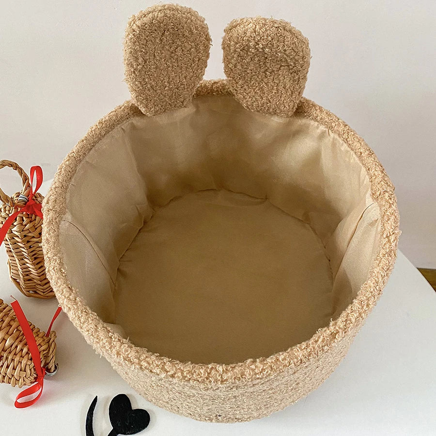 Soft Plush Sundries Storage Baskets Multi-Purpose Rabbit Ears Organizer Bag Cute Embroidery Toys Storage