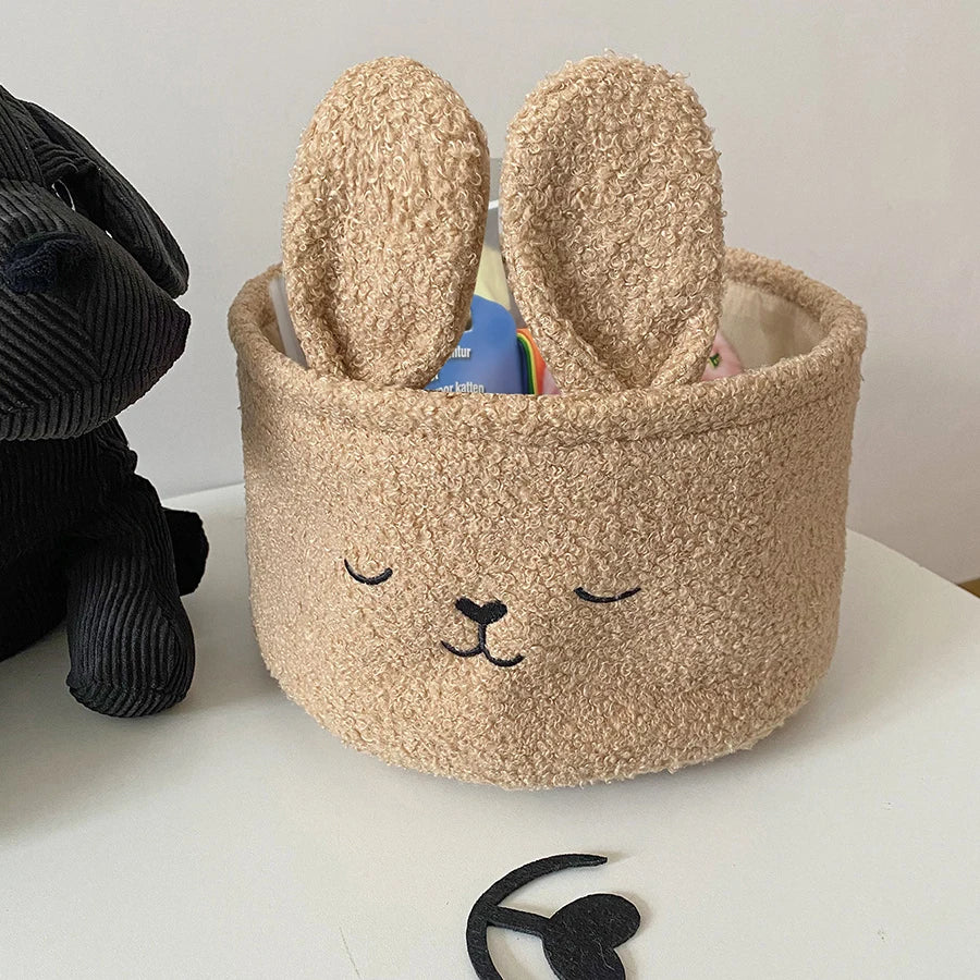 Soft Plush Sundries Storage Baskets Multi-Purpose Rabbit Ears Organizer Bag Cute Embroidery Toys Storage