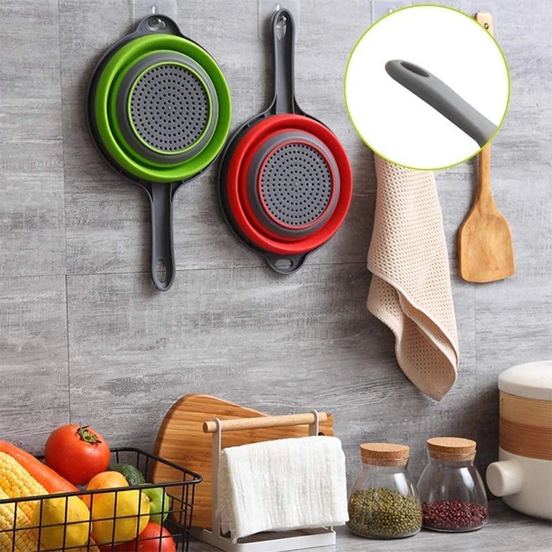 LMETJMA Silicone Collapsible Colander with Handle Kitchen Folding Strainer Colander for Draining Pasta Vegetable Fruit JT111