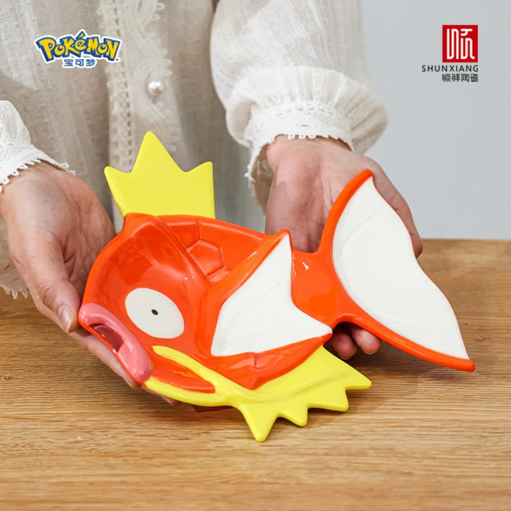 SHUNXIANG Pokémon Licensed Magikarp Ceramic Dining Plate 3D Relief Shaped Plate  Anime Character Dish Porcelain Tableware Gift
