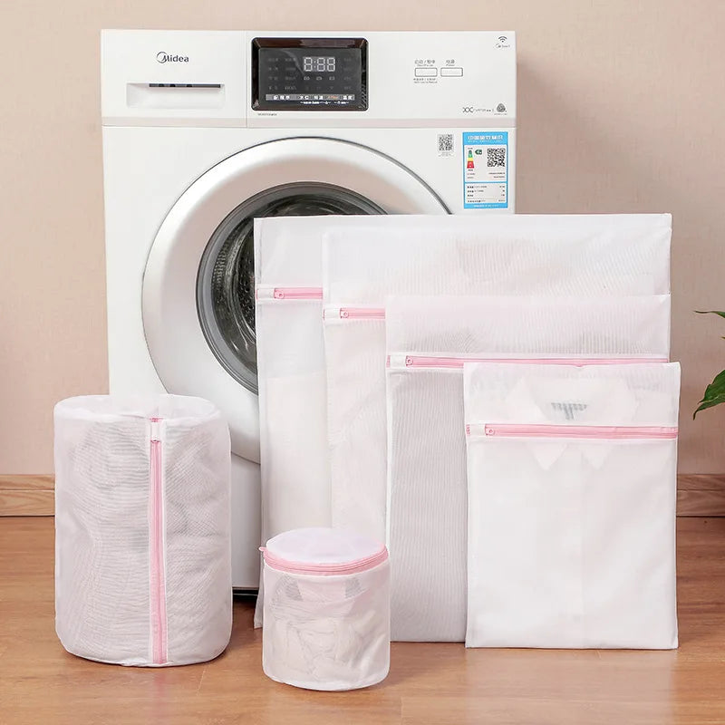 6Pcs Laundry Bags Set Dirty Clothes Organize Pouch Cute Print Washing Bags Fine Mesh For Clothing Protect Bathroom Laundry Set