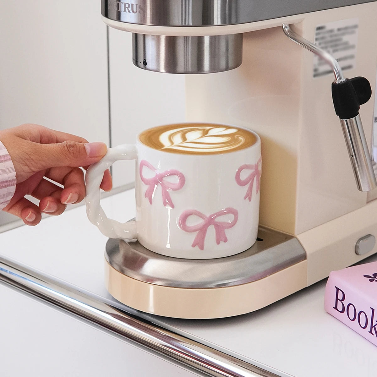 Pink Ceramic Mug with Bowknot