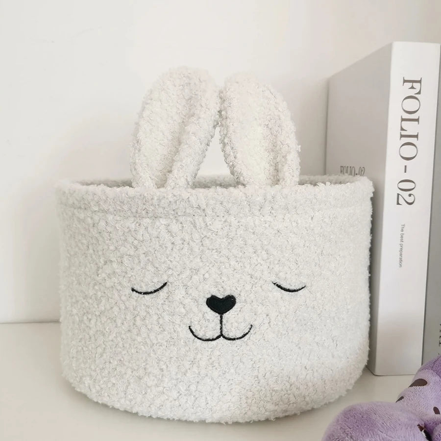 Soft Plush Sundries Storage Baskets Multi-Purpose Rabbit Ears Organizer Bag Cute Embroidery Toys Storage
