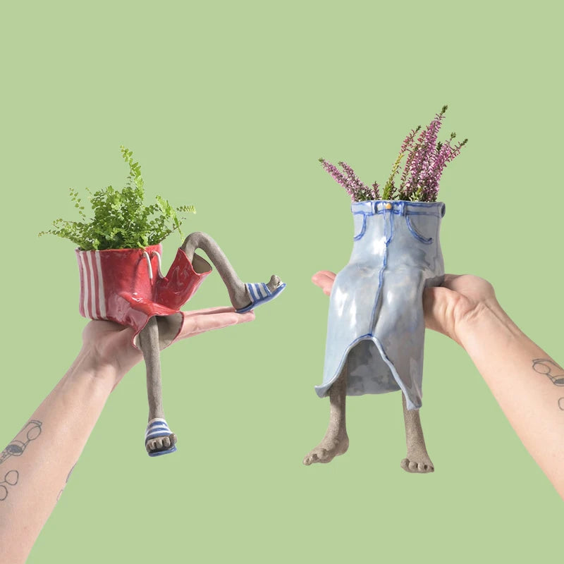1 Pcs Funny Dangling Legs Ceramic Planter Pot home and shelf Decor
