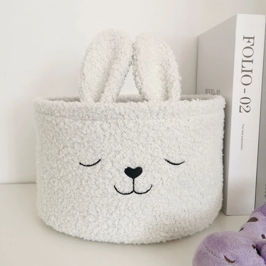 Soft Plush Sundries Storage Baskets Multi-Purpose Rabbit Ears Organizer Bag Cute Embroidery Toys Storage