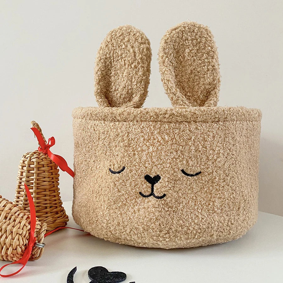 Soft Plush Sundries Storage Baskets Multi-Purpose Rabbit Ears Organizer Bag Cute Embroidery Toys Storage