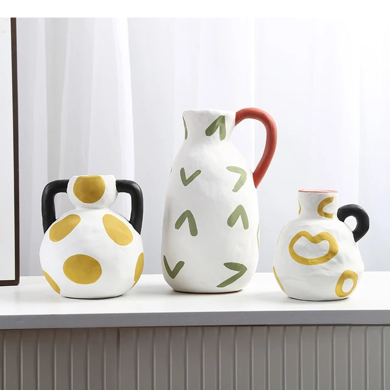 Ceramic Vase Ornaments Foyer Decoration Art Flower Arrangement Nordic Home Desktop Craftts Dry