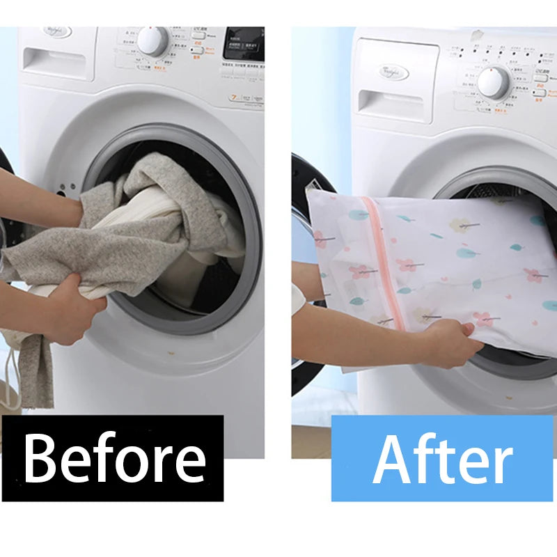 6Pcs Laundry Bags Set Dirty Clothes Organize Pouch Cute Print Washing Bags Fine Mesh For Clothing Protect Bathroom Laundry Set