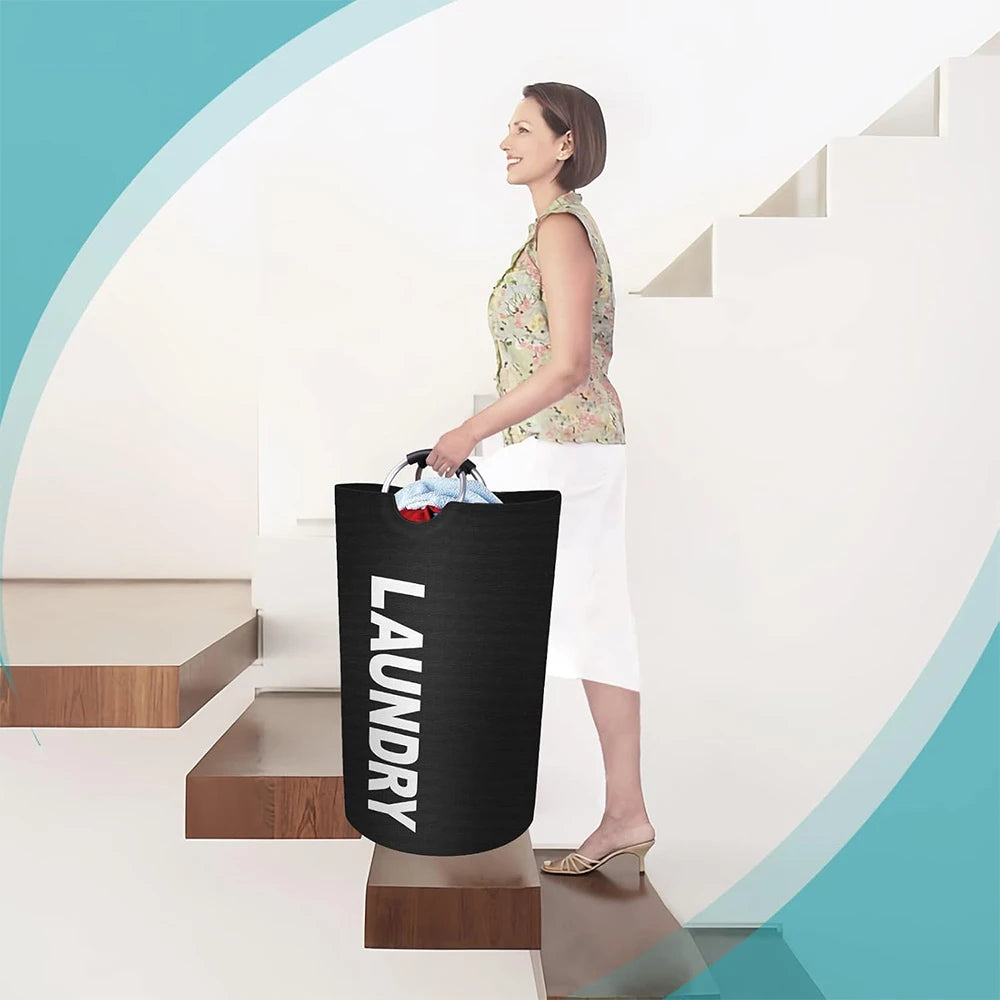 LMETJMA 90L Large Laundry Basket Waterproof Laundry Hamper Collapsible Tall Clothes Hamper Family Foldable Washing Bin