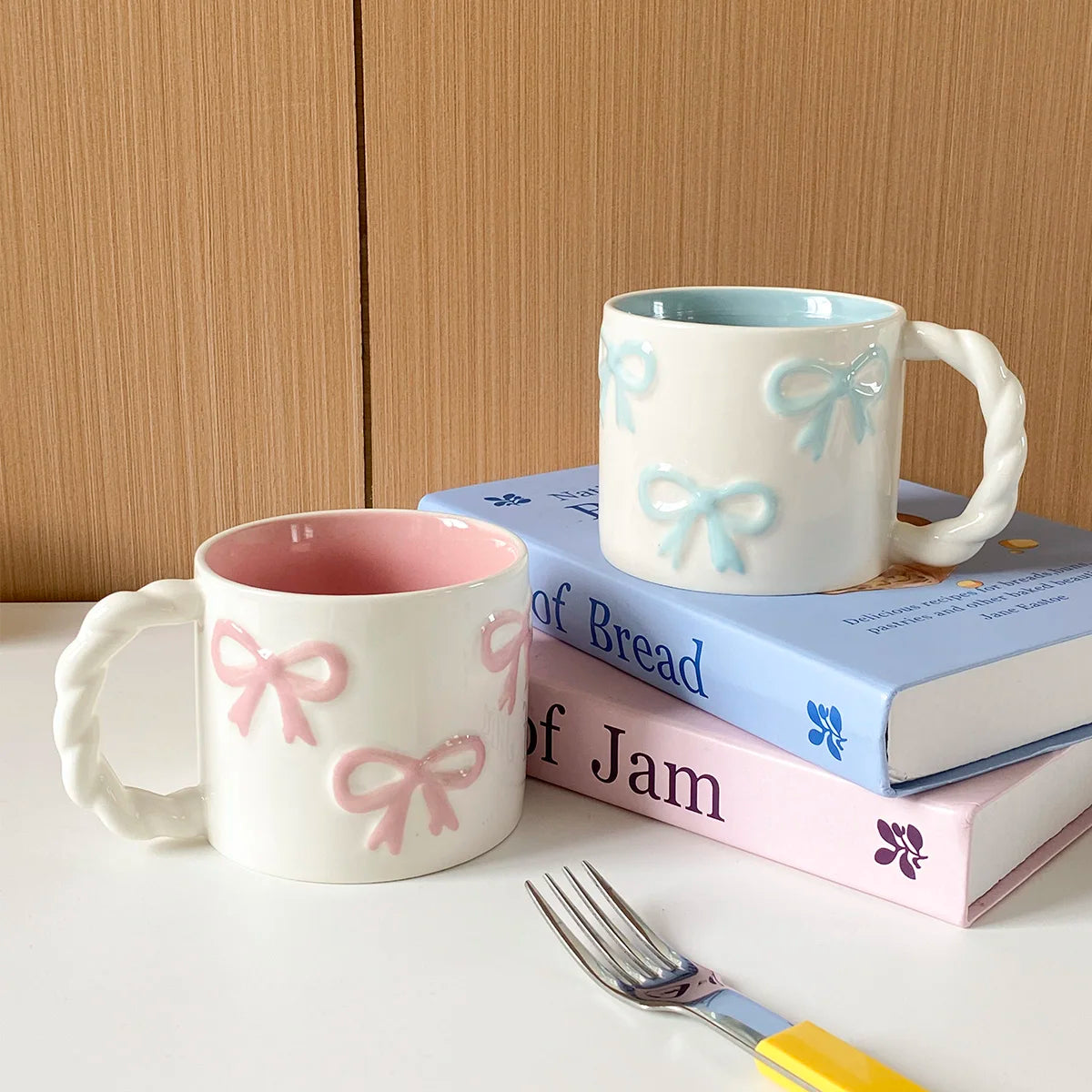 Pink Ceramic Mug with Bowknot