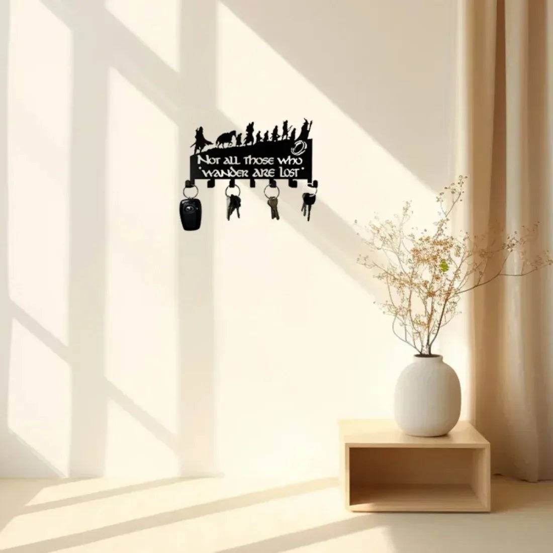 Wall Mount Key Holder Metal, Decorative Key Organizer with Hooks for Home Storage