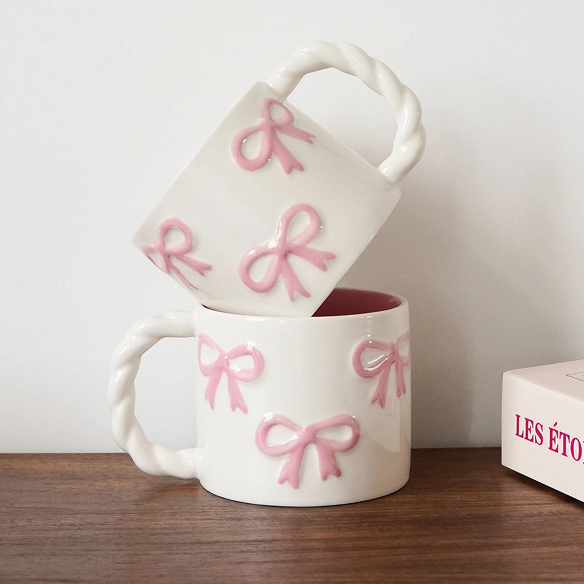 Pink Ceramic Mug with Bowknot
