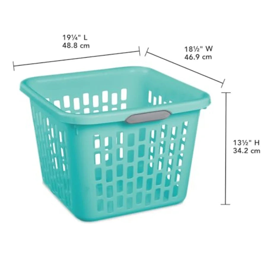 1.5 Bushel Square Plastic Laundry Basket with Two Comfortable Handles, Teal Green